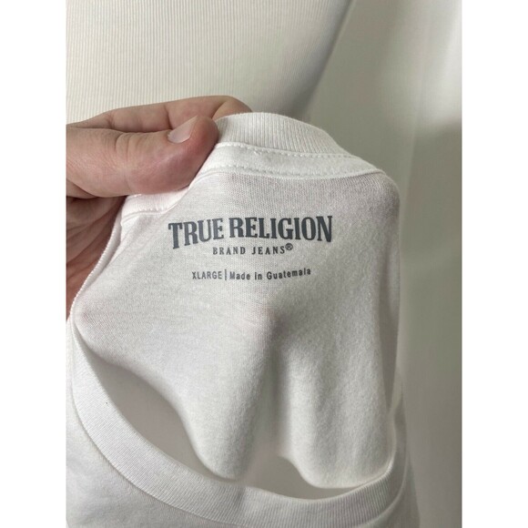 True Religion Men's Shirt White Short Sleeve Horseshoe Logo Crewneck Size XL - Picture 6 of 8